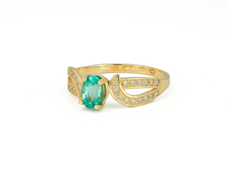 Emerald Vintage Ring, 14k Gold Ring with Emerald In New Condition For Sale In Istanbul, TR