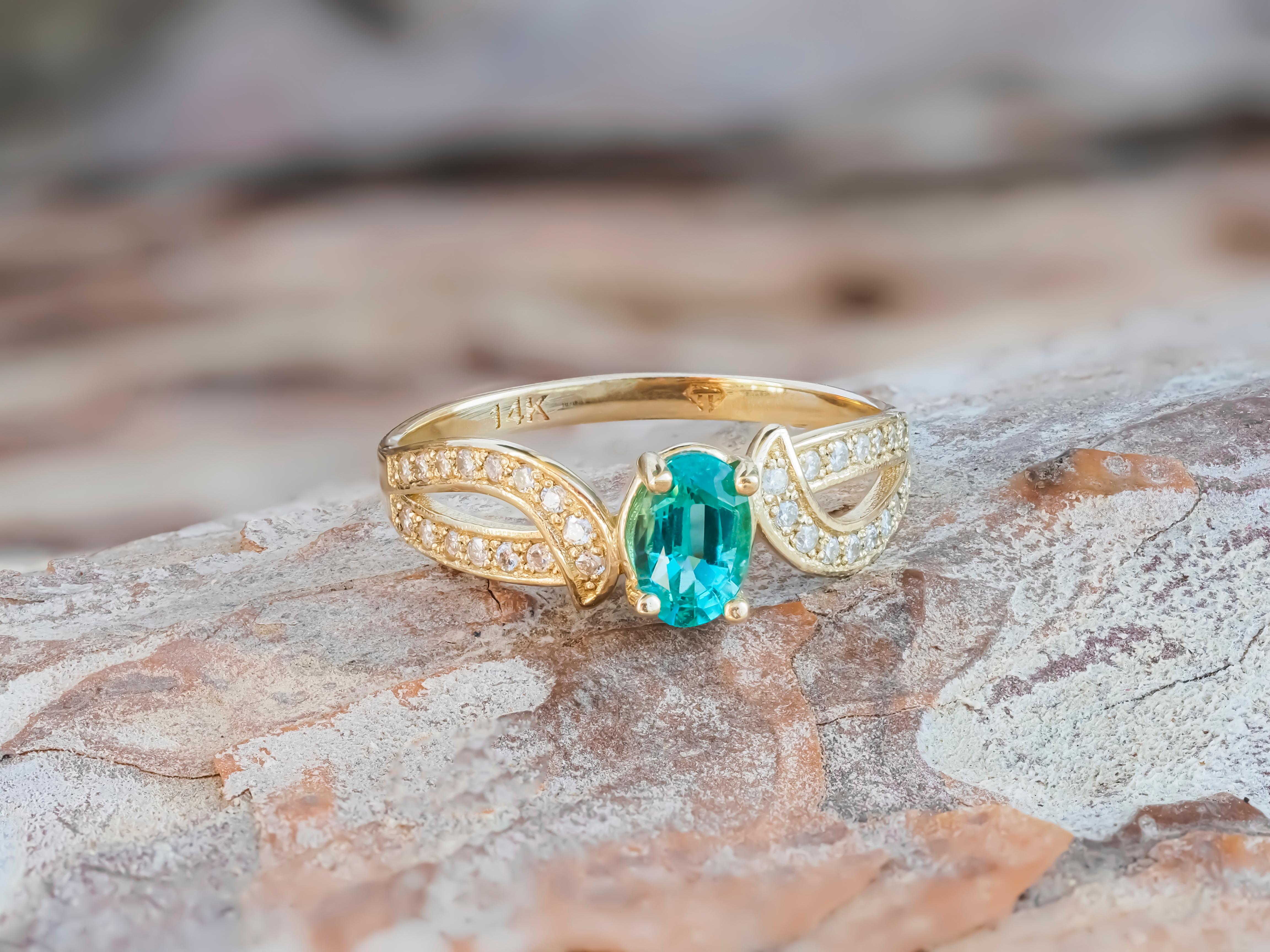 Bague vintage émeraude, bague en or 14 carats avec émeraude en vente 2