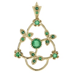Smaragd Vintage Style Floral & Leaves Anhänger in 9K Gelbgold