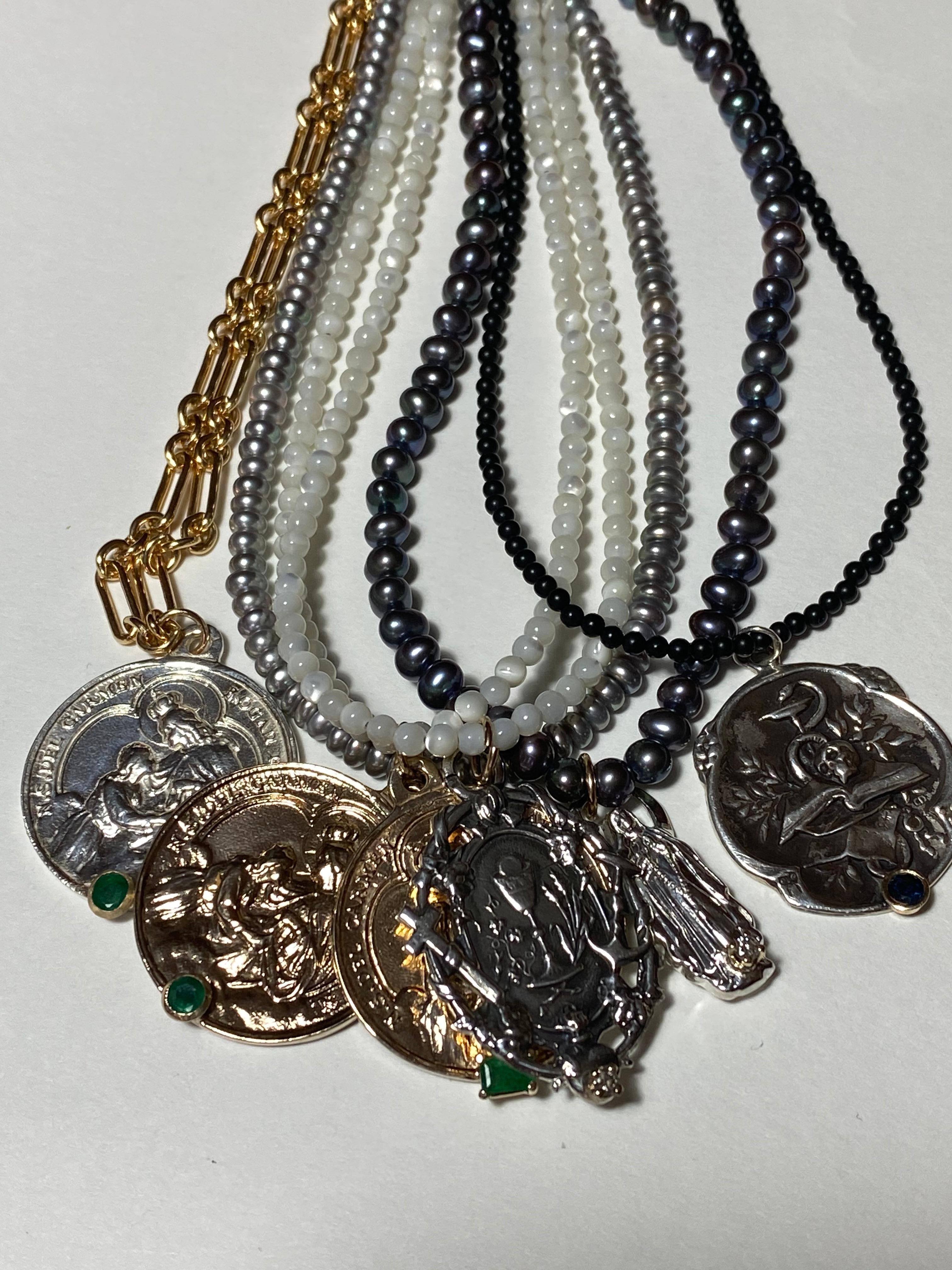 Women's Emerald Virgin Mary Bronze Grey Silver Sweet Water Pearl Bead Necklace J Dauphin