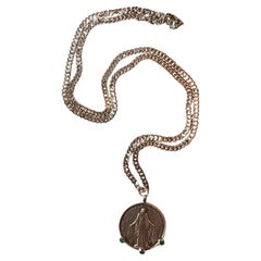Médaille de la Vierge Marie en émeraude Collier en chaîne Argent Platine