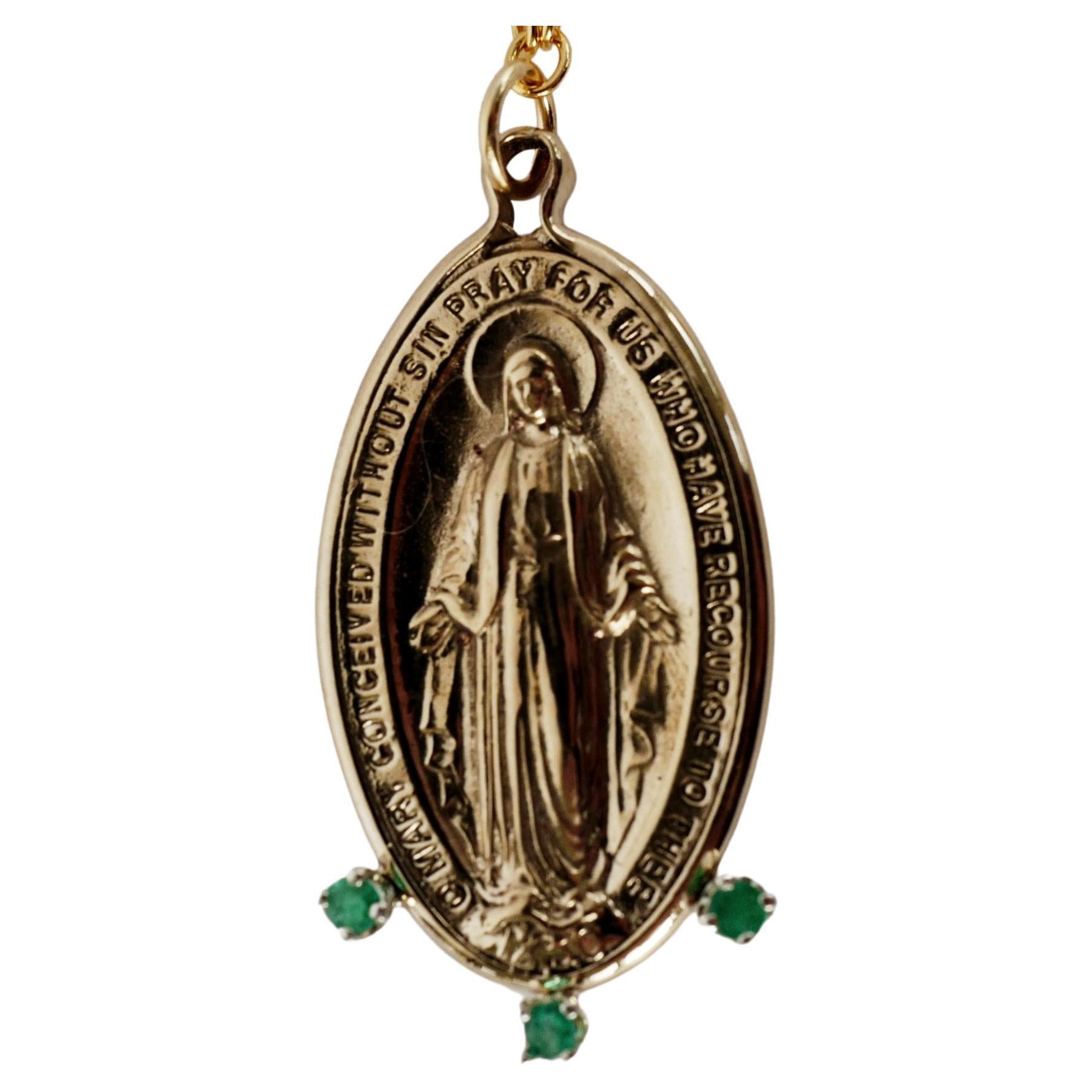 Médaille de la Vierge Marie en émeraude Collier à chaîne épaisse en bronze rempli d'or J Dauphin