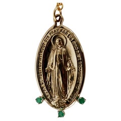 Médaille de la Vierge Marie en émeraude Collier à chaîne épaisse en bronze rempli d'or J Dauphin