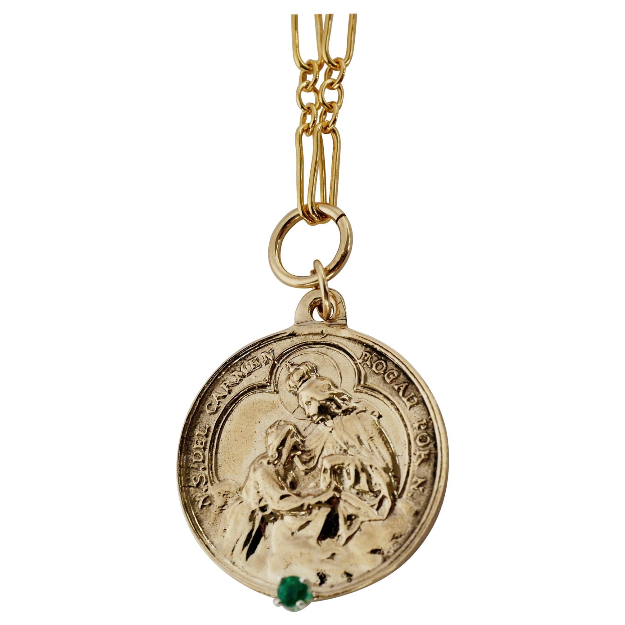 Emerald Virgin Mother Mary Medal Chunky Chain Necklace Gold J Dauphin For Sale