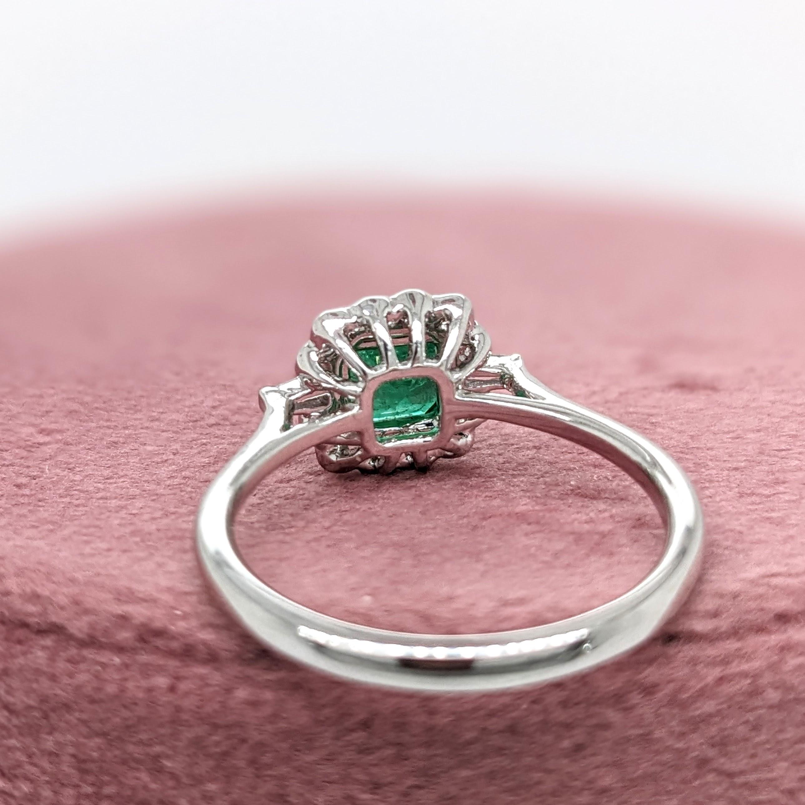 Emerald w Diamond Halo & Tapered Baguette Accents in 14K Gold Emerald Cut 5mm 1