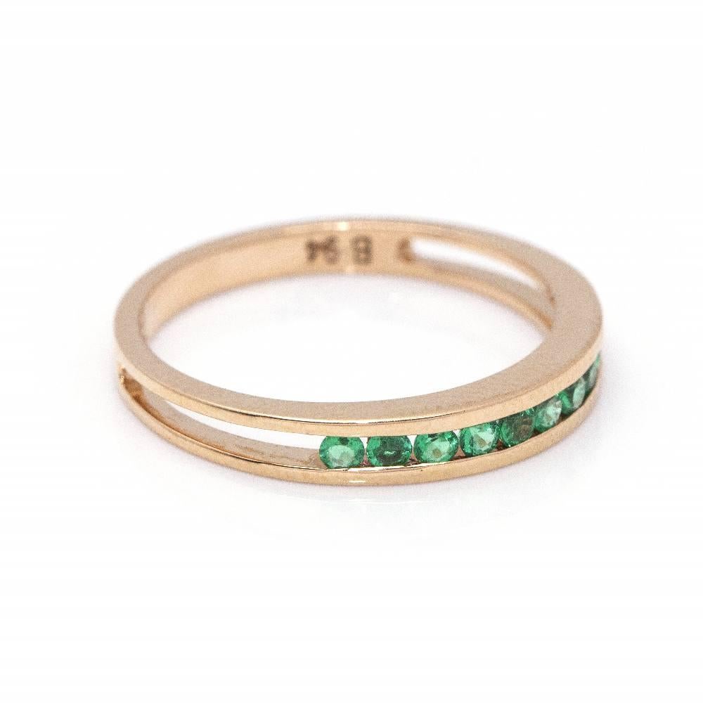 Rose Gold Ring for woman : 10x Natural Emeralds with total weight of 0,20cts in quality H/VS l Size 12 : 18kt Rose Gold : 2,53 grams : Brand New Item : Ref.:D360104
