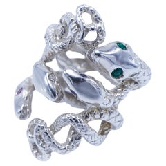  Emerald White Diamond Cocktail Statement Snake Silver Ring J Dauphin