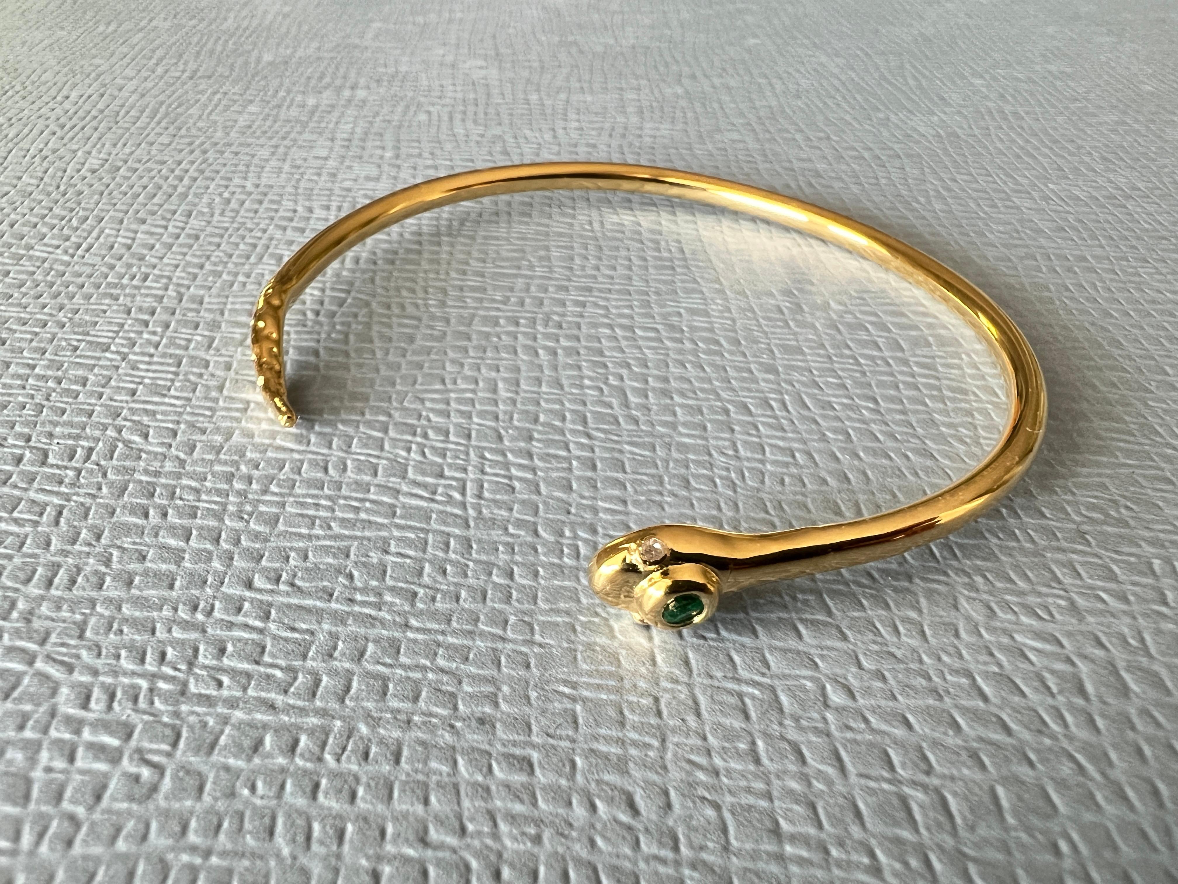 Esmeralda Diamante Blanco Pulsera Serpiente Chapada en Oro Estilo Victoriano J Dauphin Contemporáneo en venta