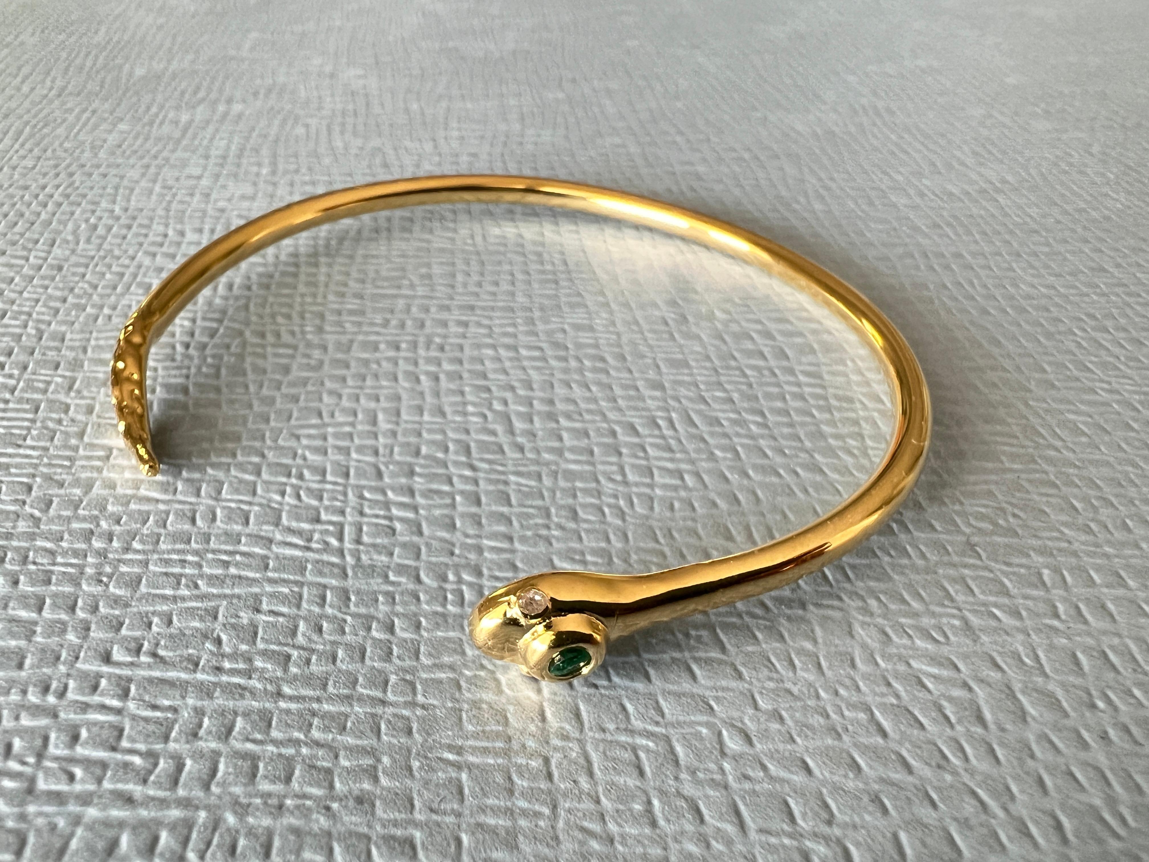Esmeralda Diamante Blanco Pulsera Serpiente Chapada en Oro Estilo Victoriano J Dauphin Corte brillante en venta