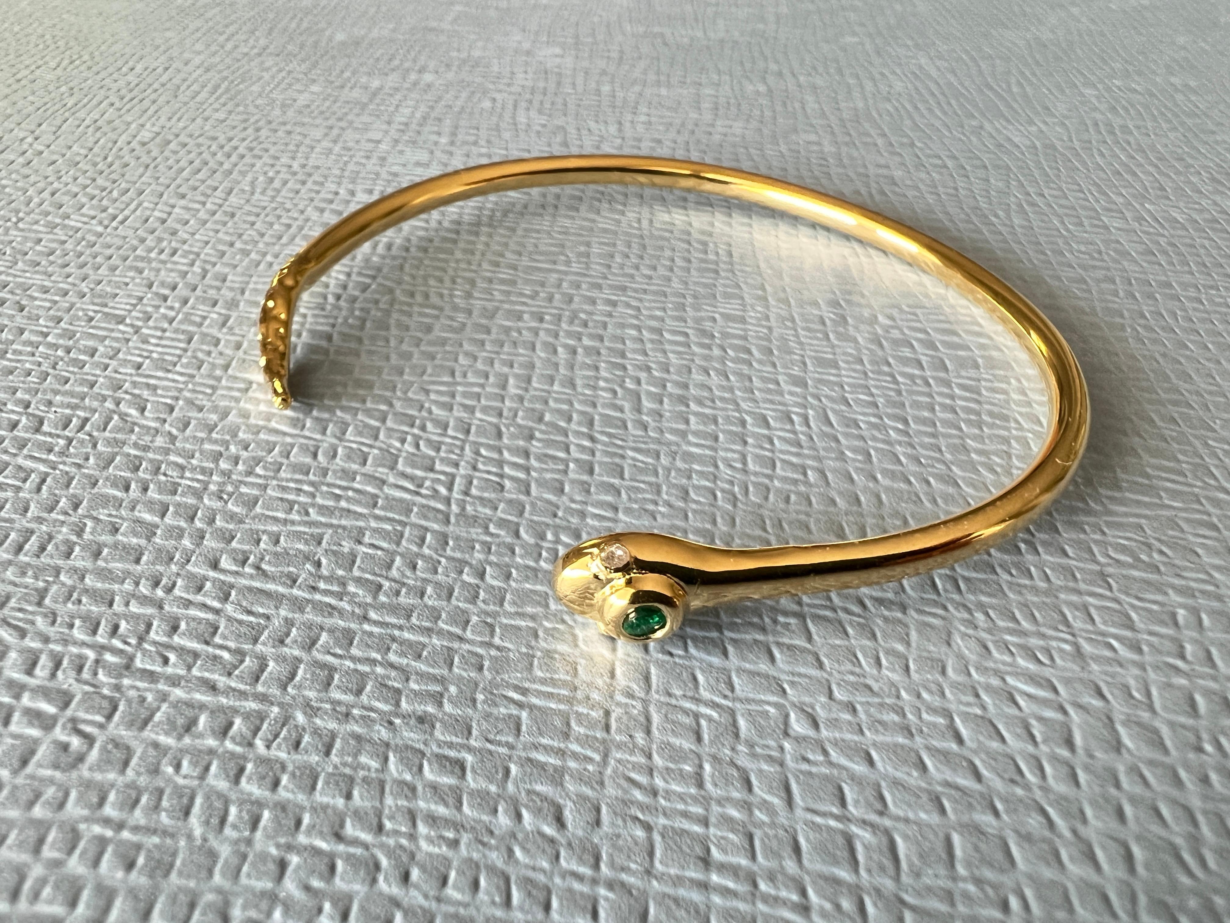 Esmeralda Diamante Blanco Pulsera Serpiente Chapada en Oro Estilo Victoriano J Dauphin en Nuevo estado para la venta en Los Angeles, CA