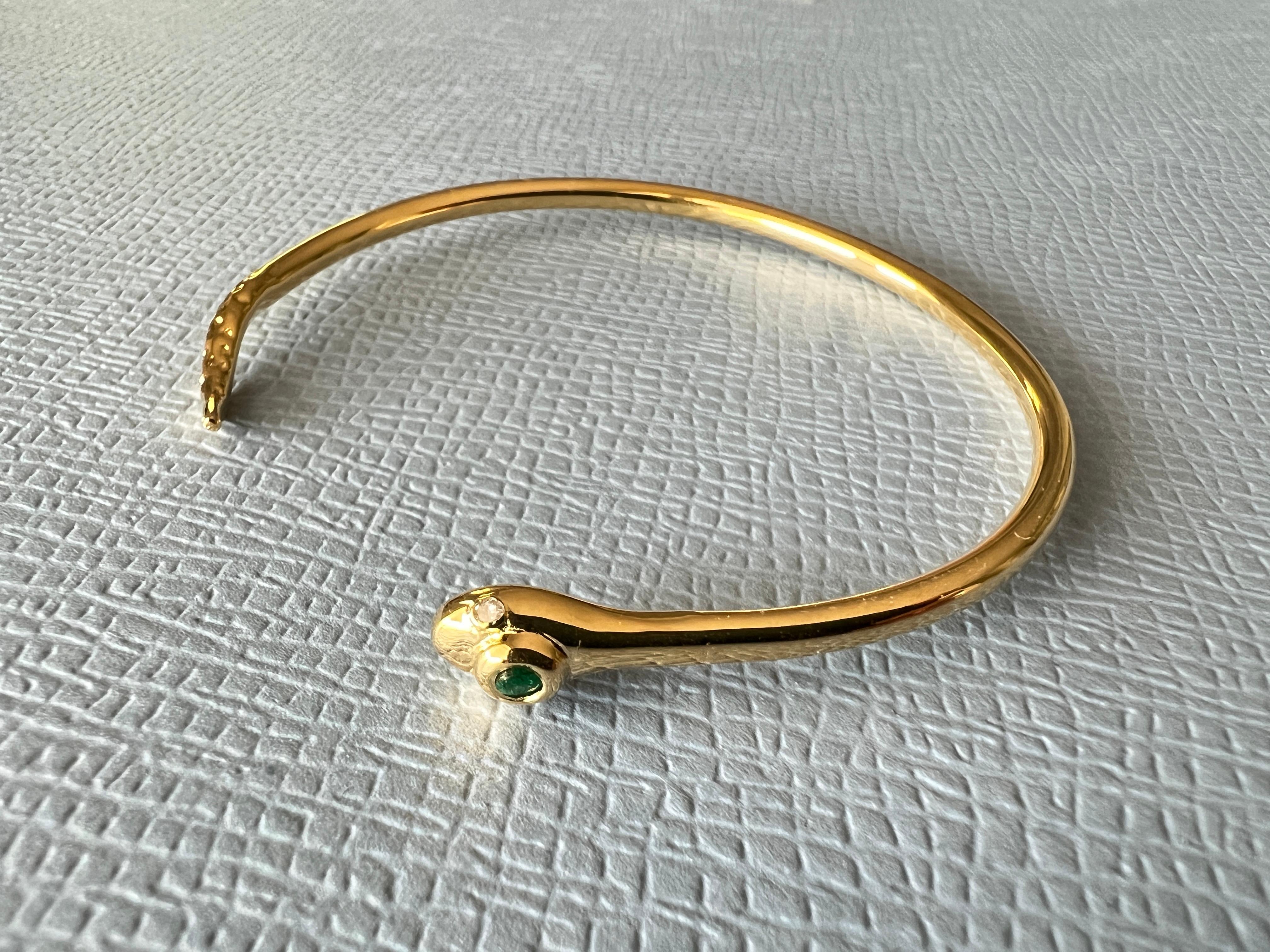 Esmeralda Diamante Blanco Pulsera Serpiente Chapada en Oro Estilo Victoriano J Dauphin en venta 1