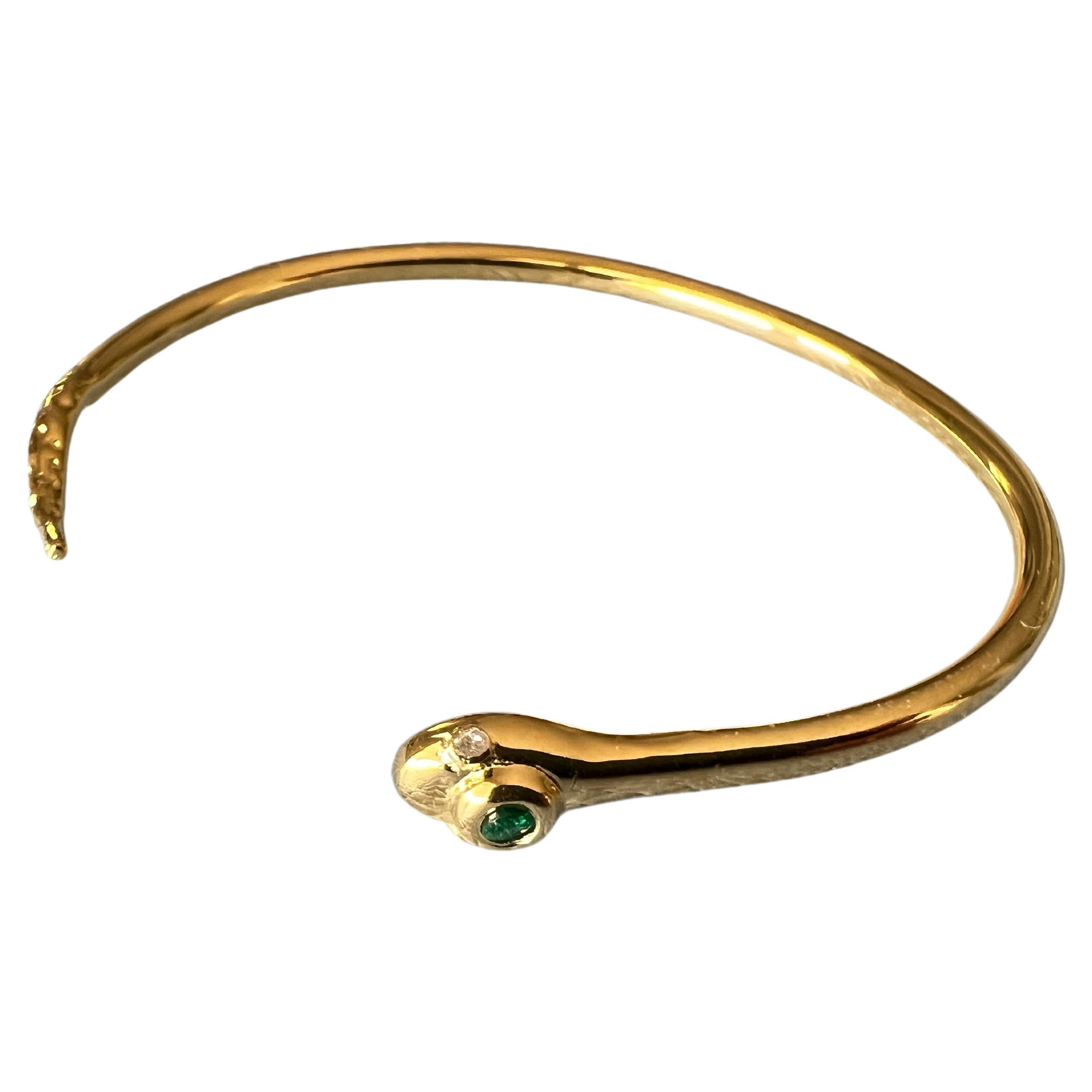 J Dauphin Bracelet serpent plaqué or, émeraude et diamant blanc de style victorien