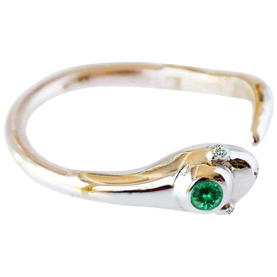 Emerald White Diamond Gold Snake Ring Victorian Style Cocktail Ring J Dauphin For Sale