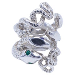 Emerald White Diamond Pink Sapphire Tanzanite Snake Ring Silver