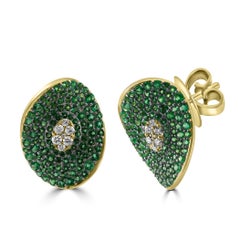 Esmeralda Blanca Diamante Redondo Oro 14 Kilates Fancy Fashion Cocktail Stud Earring