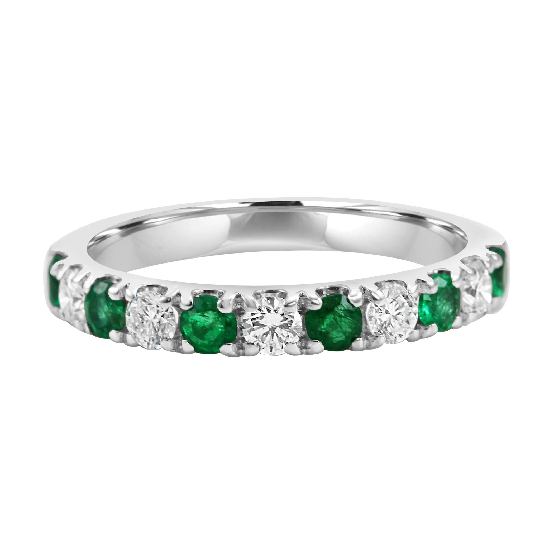 Verlobungsring, Smaragd Weißer Diamant Runder 18 Karat Gold 11 Stein Mode Smaragd Weißer Diamant