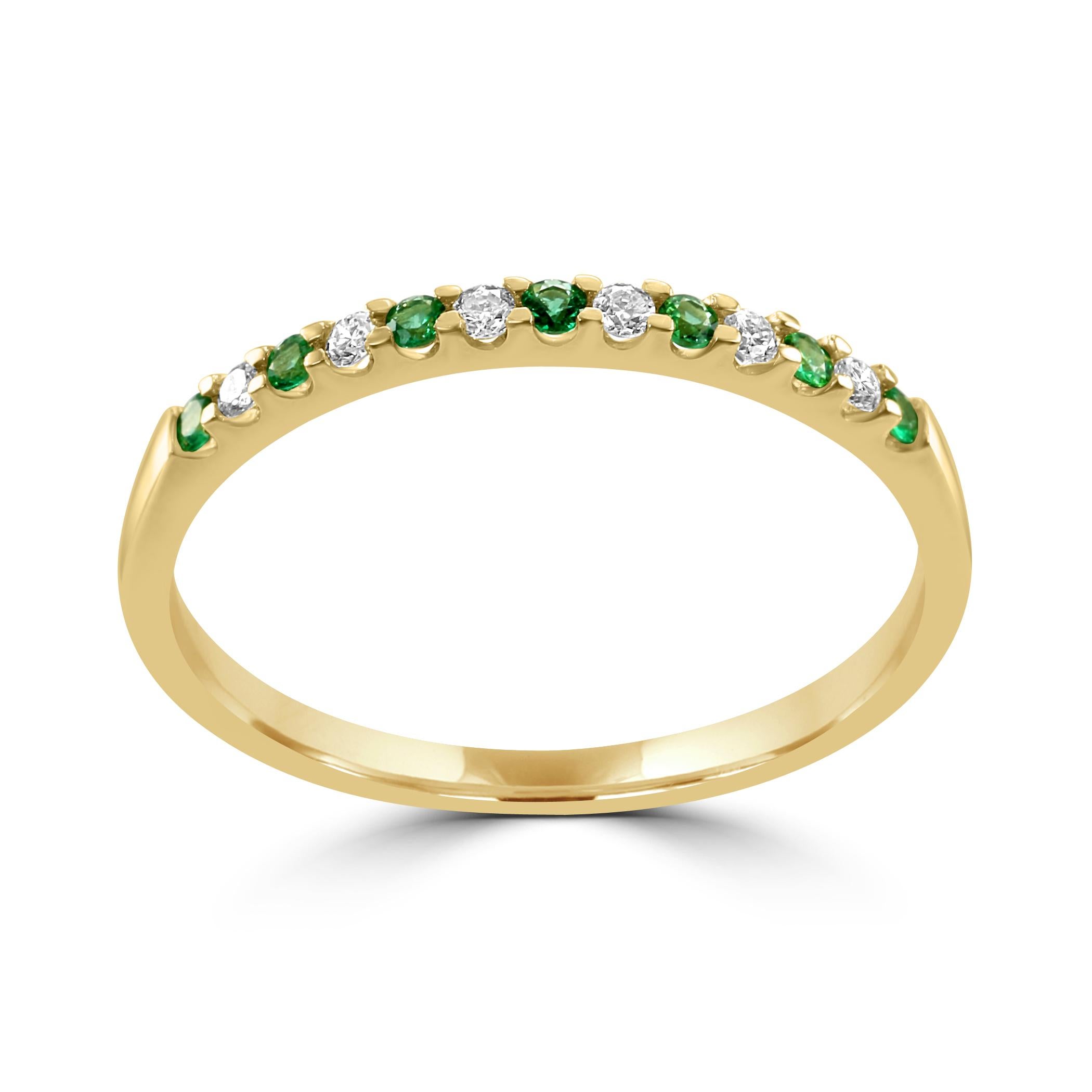 For Sale:  Emerald White Diamond Round 18K Yellow Gold 13 Stone Engagement Band Ring 2