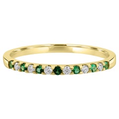 Emerald White Diamond Round 18K Yellow Gold 13 Stone Engagement Band Ring