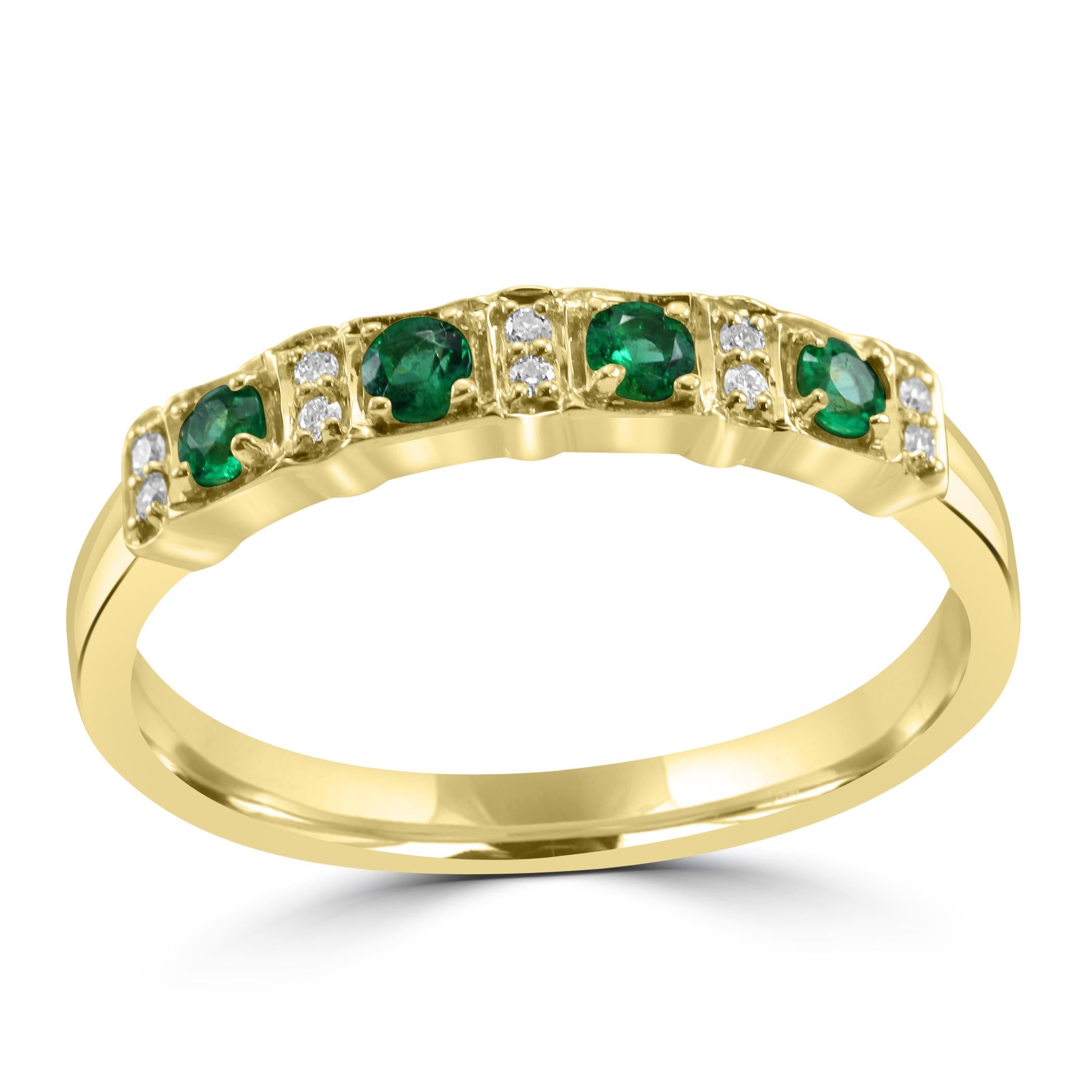 For Sale:  Emerald White Diamond Round 18K Yellow Gold 14 Stone Engagement Band Ring  2