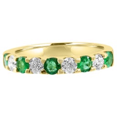 Verlobungsring mit Smaragd, weißem Diamant, rundem 18 Karat Gelbgold, 9 Steinen, Mode