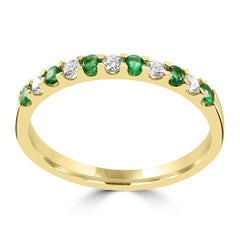 Emerald White Diamond Round 18 Karat Gold Engagement Wedding Fashion Band Ring