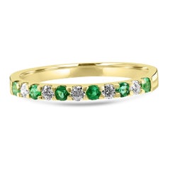 Emerald White Diamond Round 18K Yellow Gold Engagement Wedding Fashion Band Ring