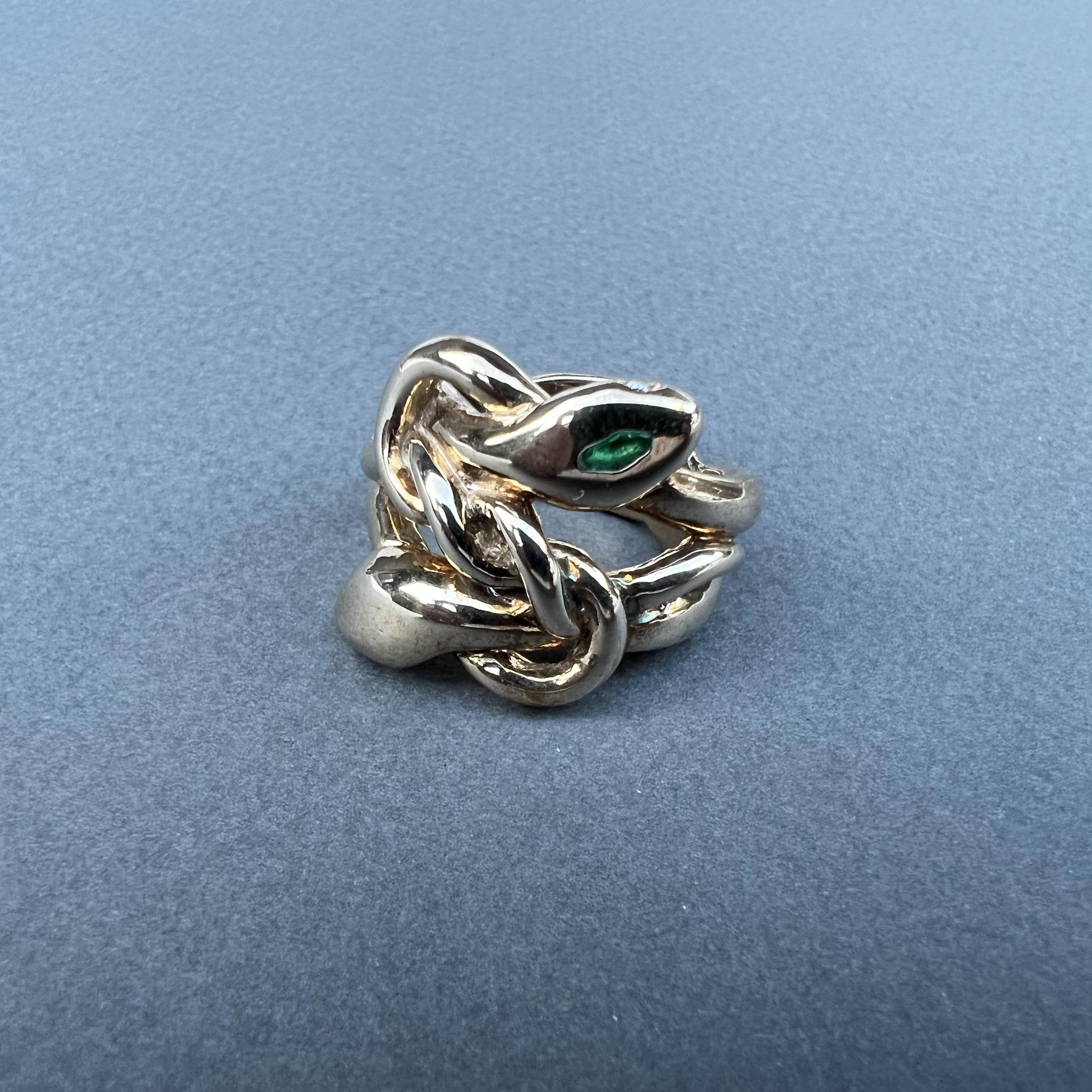 Emerald White Diamond Ruby Double Head Snake Ring Cocktail Ring Animal J Dauphin For Sale 8