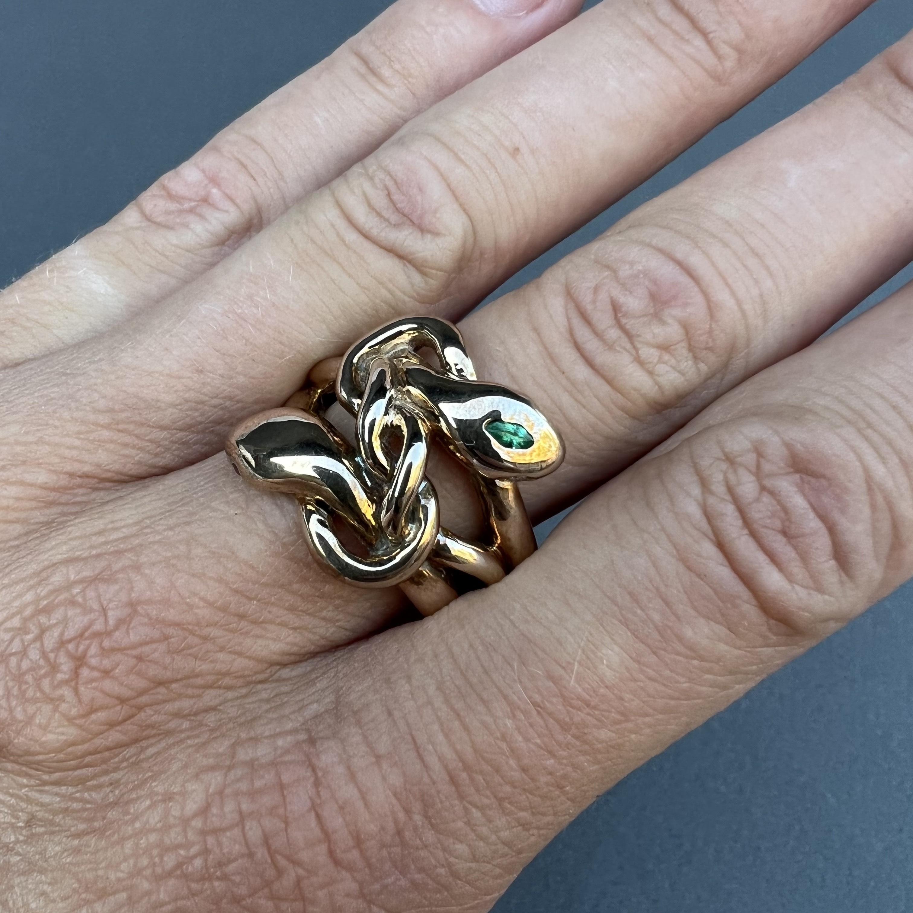 Victorian Emerald White Diamond Ruby Double Head Snake Ring Cocktail Ring J Dauphin For Sale