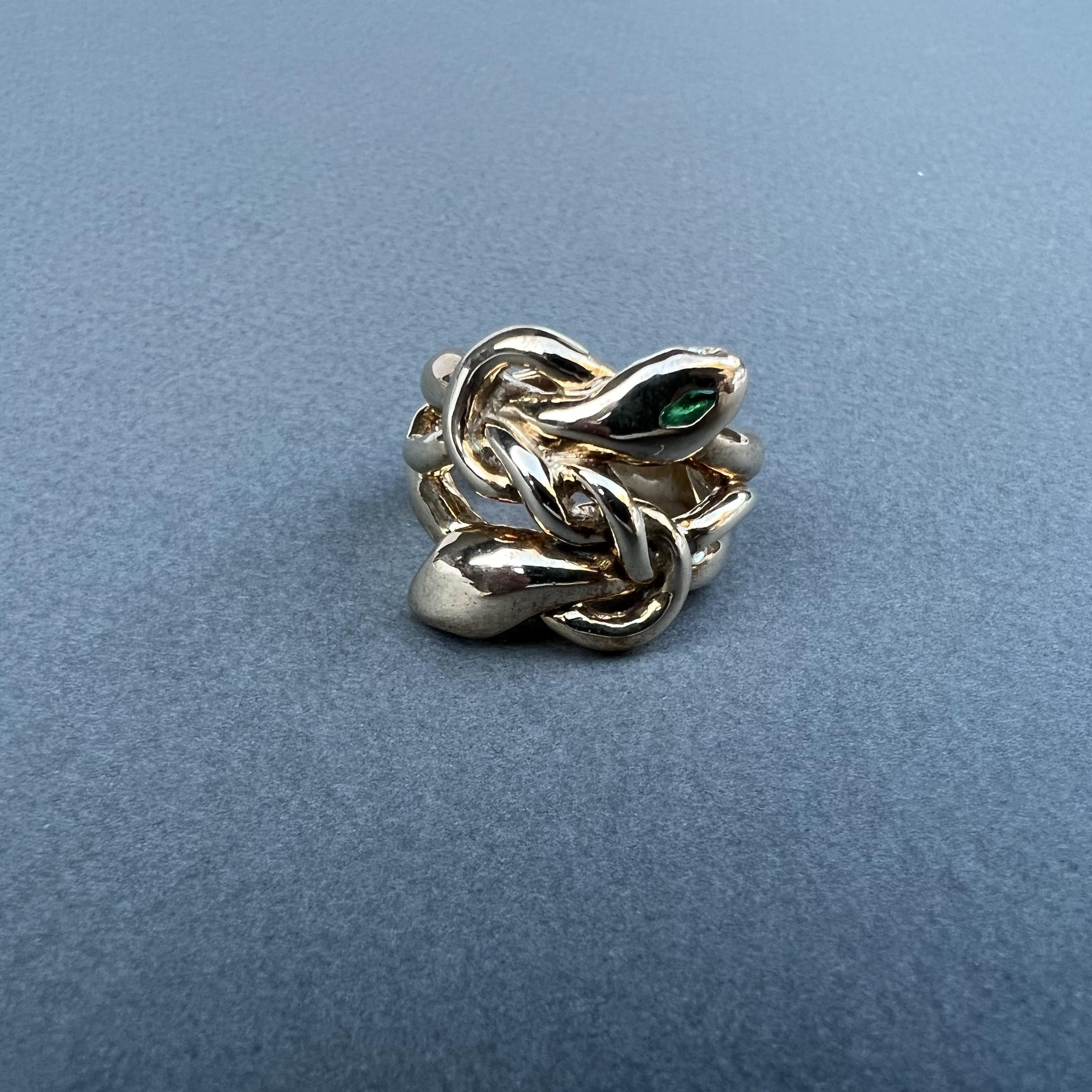Emerald White Diamond Ruby Double Head Snake Ring Cocktail Ring J Dauphin For Sale 1