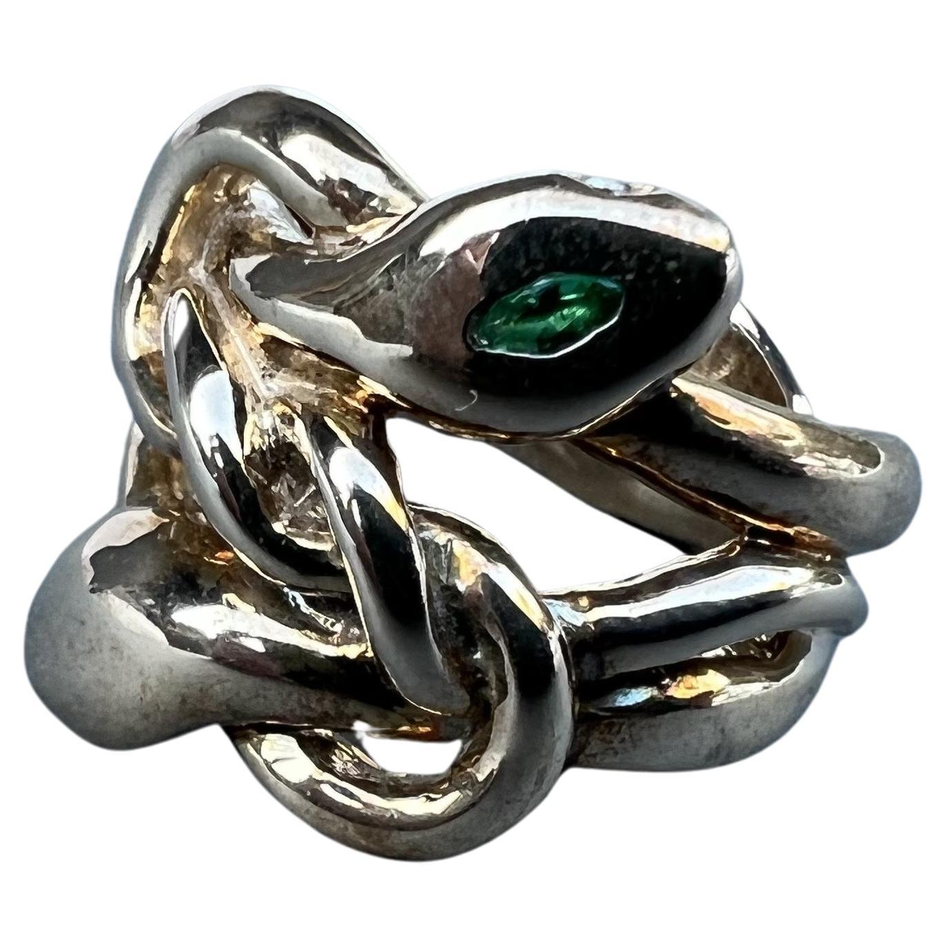 Emerald White Diamond Ruby Double Head Snake Ring Cocktail Ring J Dauphin For Sale