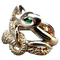 Emerald White Diamond Ruby Eyes Snake Ring Victorian Style