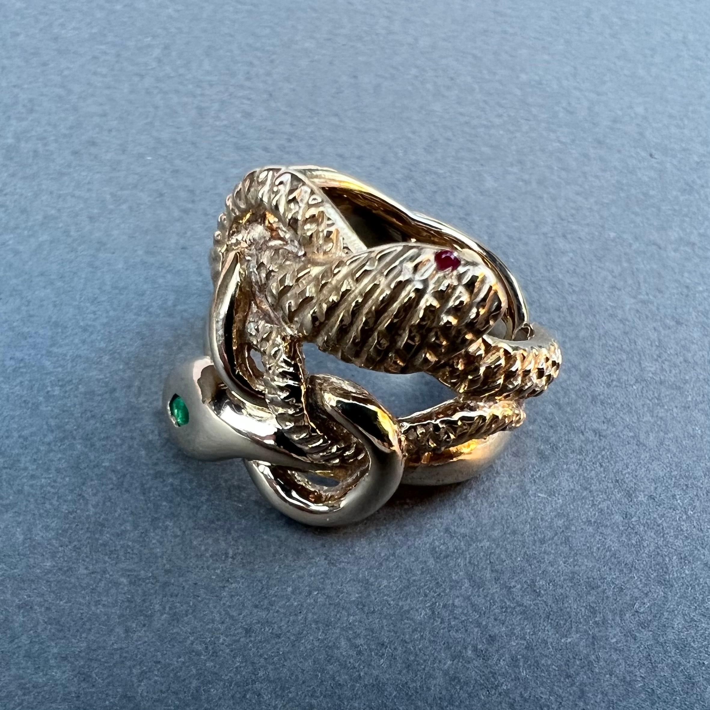 Esmeralda Blanco Diamante Rubí Ojos Serpiente Anillo Estilo Victoriano J DAUPHIN en Nuevo estado para la venta en Los Angeles, CA