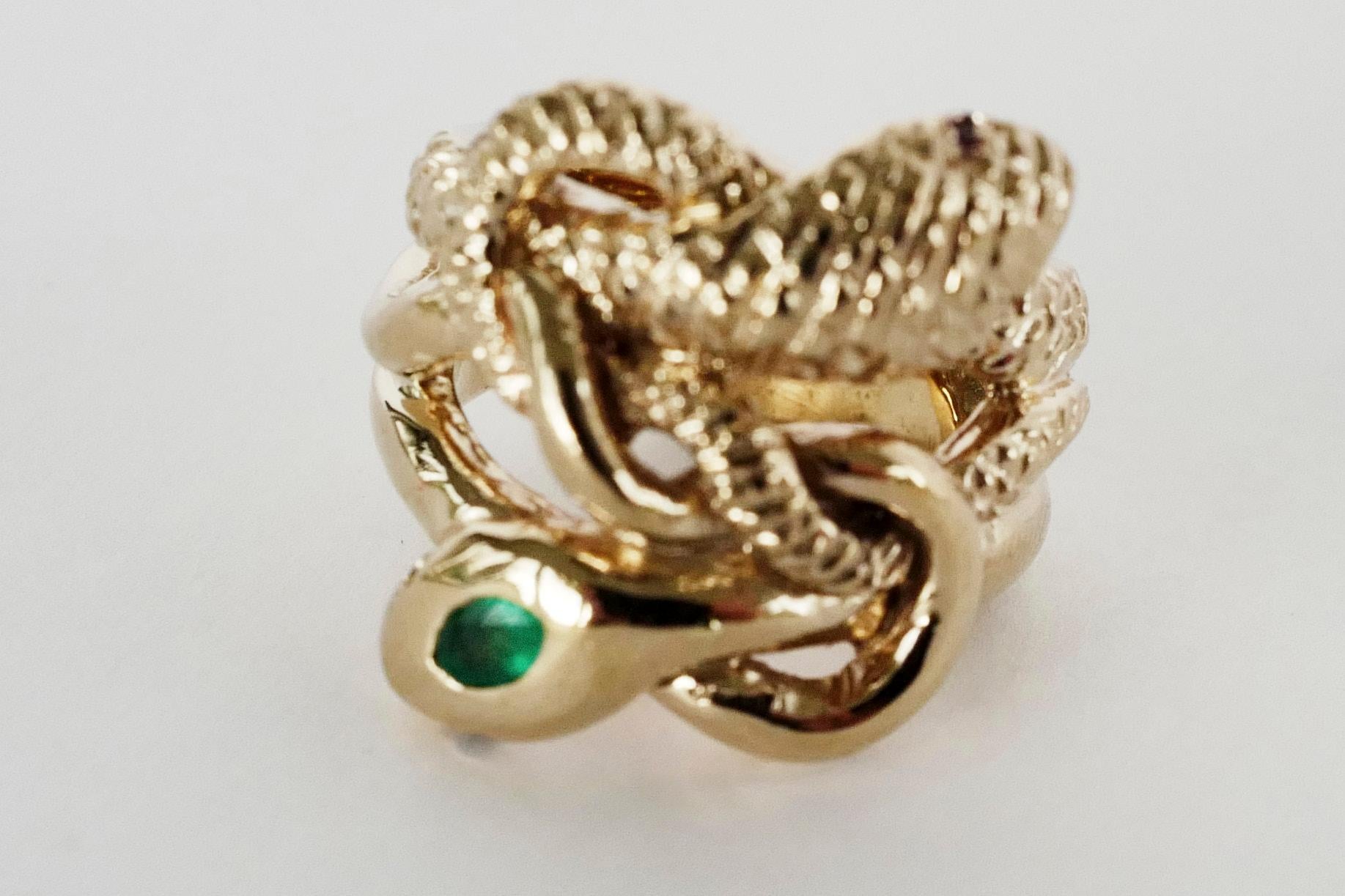 Emerald White Diamond Snake Ring Gold Cocktail Ring Victorian Style J Dauphin In New Condition For Sale In Los Angeles, CA
