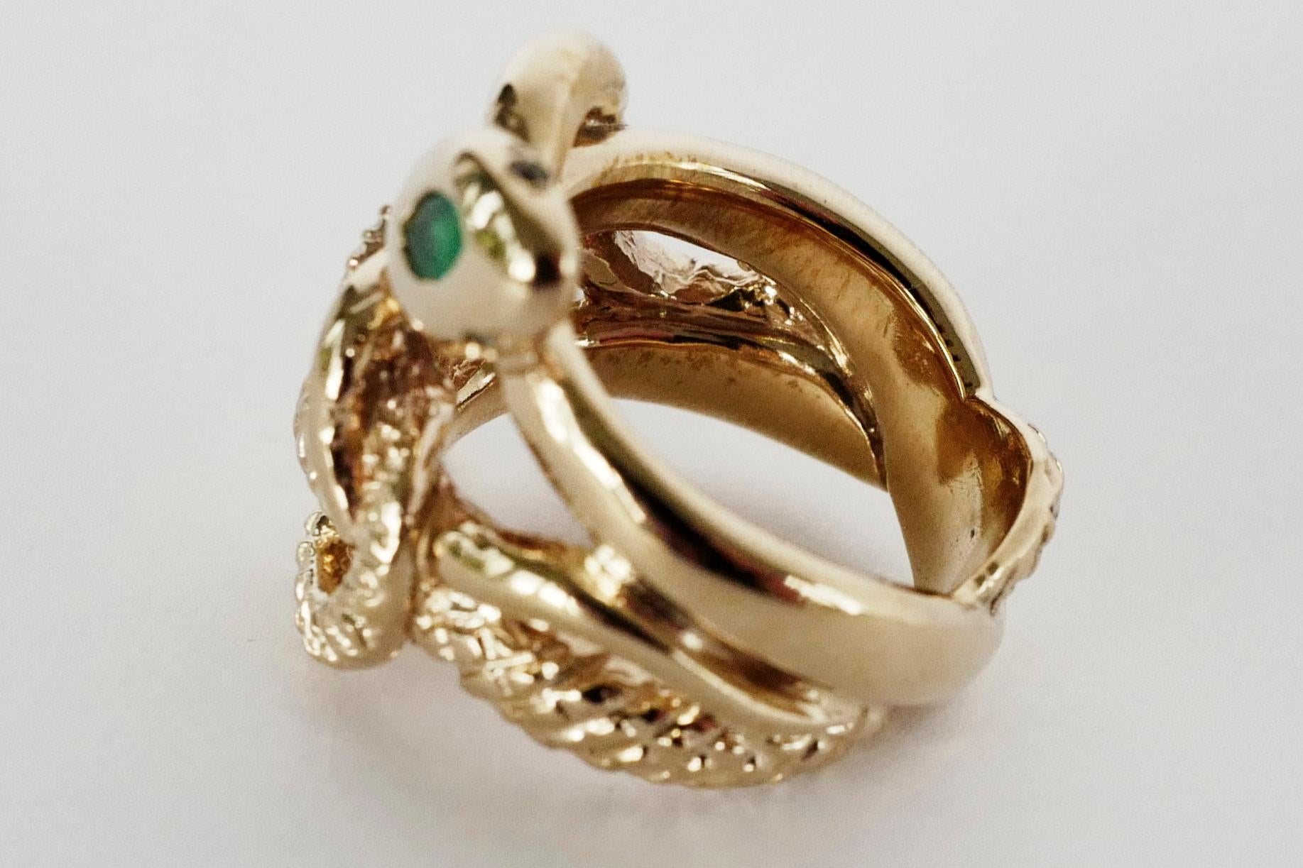 Women's Emerald White Diamond Snake Ring Ruby Eyes Bronze Victorian Style J Dauphin For Sale