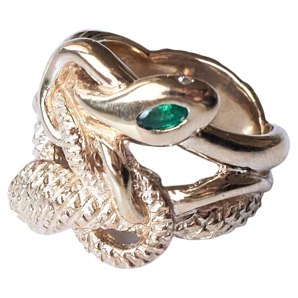 Emerald White Diamond Snake Ring Ruby Victorian StyleDouble Head Bronze For Sale