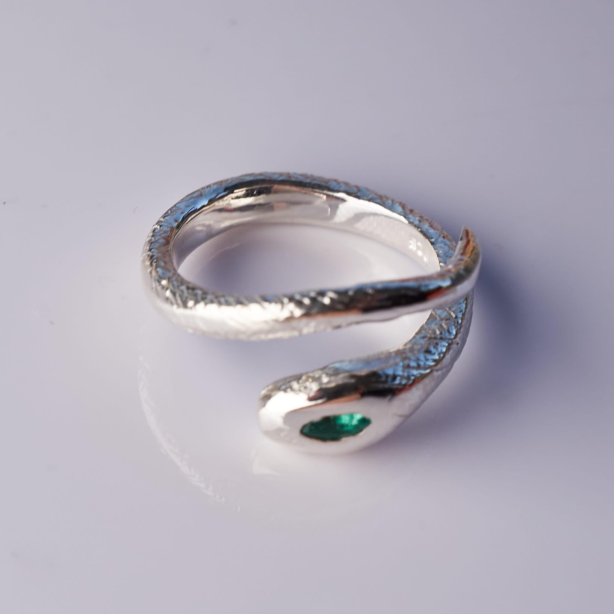 Emerald White Diamond Snake Ring Silver Cocktail Style Sterling J Dauphin For Sale 5