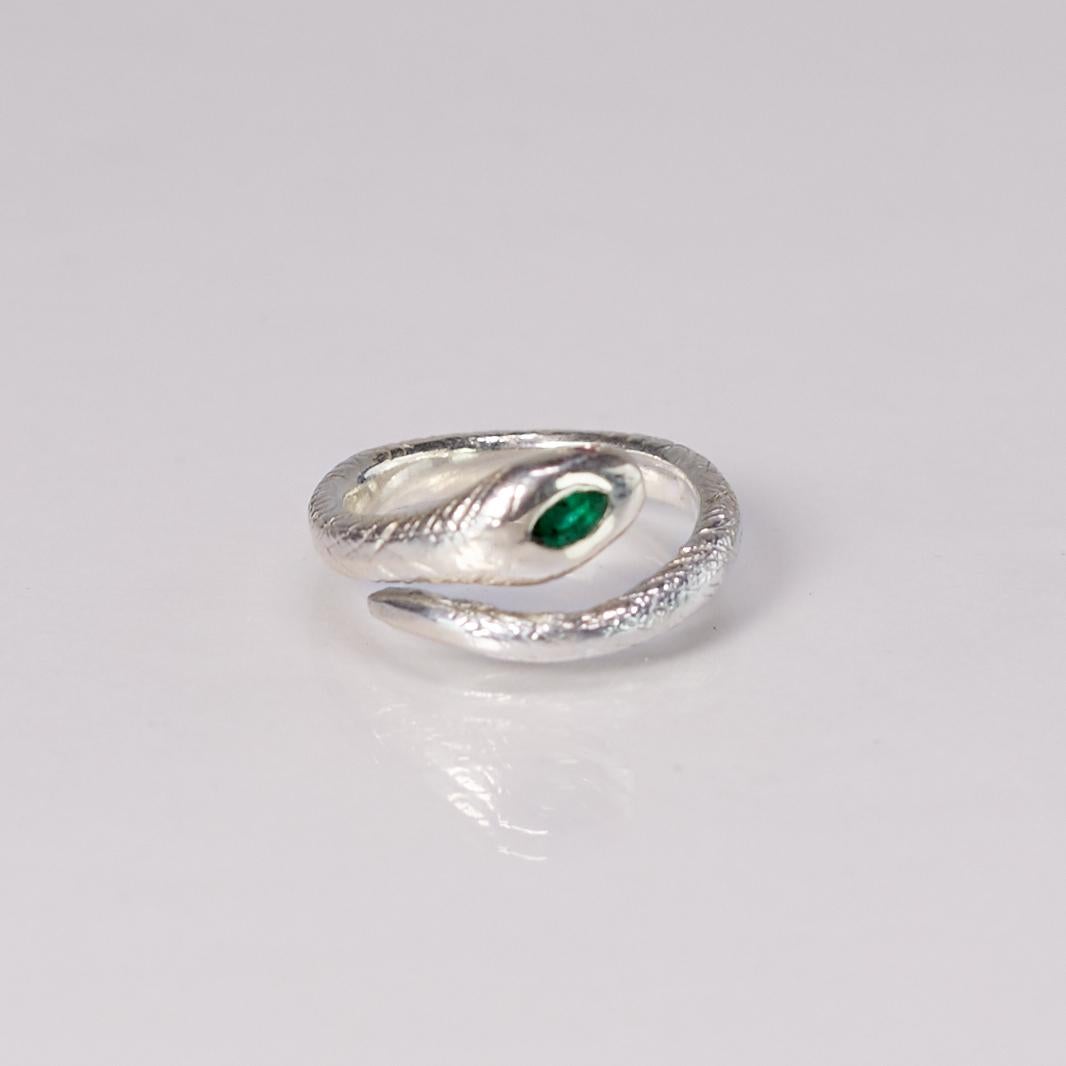 Victorian Emerald White Diamond Snake Ring Silver Cocktail Style Sterling J Dauphin For Sale