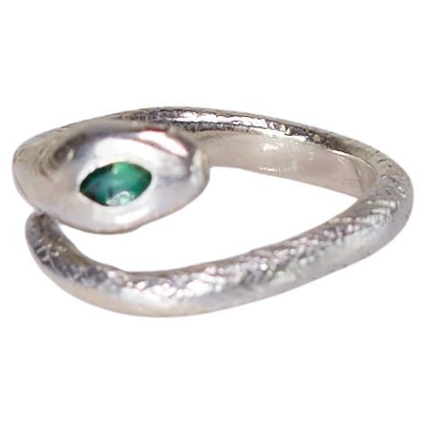 Victorian Emerald White Diamond Snake Ring Silver Cocktail Style Sterling J Dauphin For Sale
