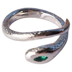 Smaragd-Weißer Diamant-Schlangenring Silber-Cocktailstil Sterling J Dauphin