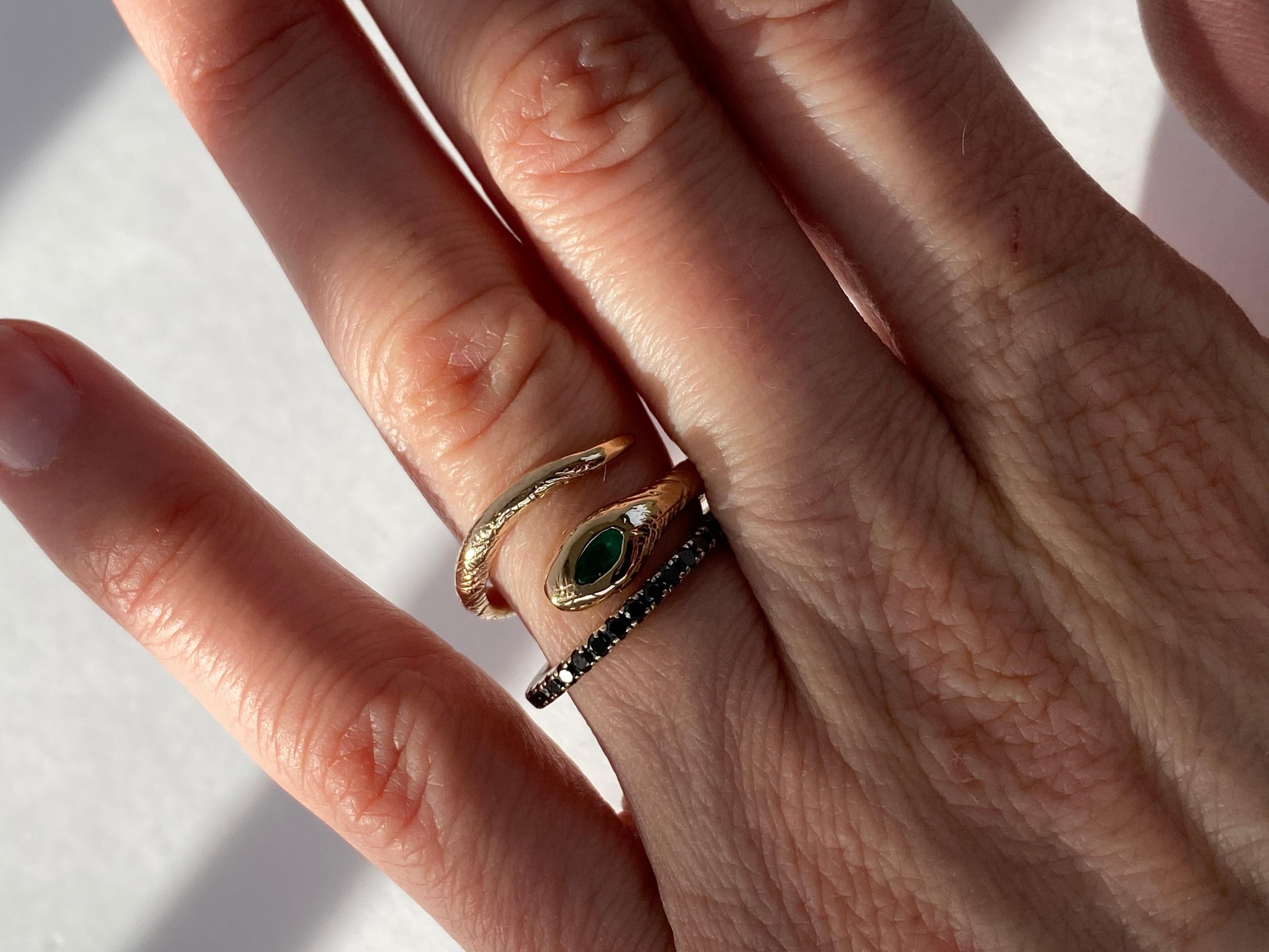Emerald White Diamond Snake Ring Victorian Style Bronze J Dauphin In New Condition In Los Angeles, CA
