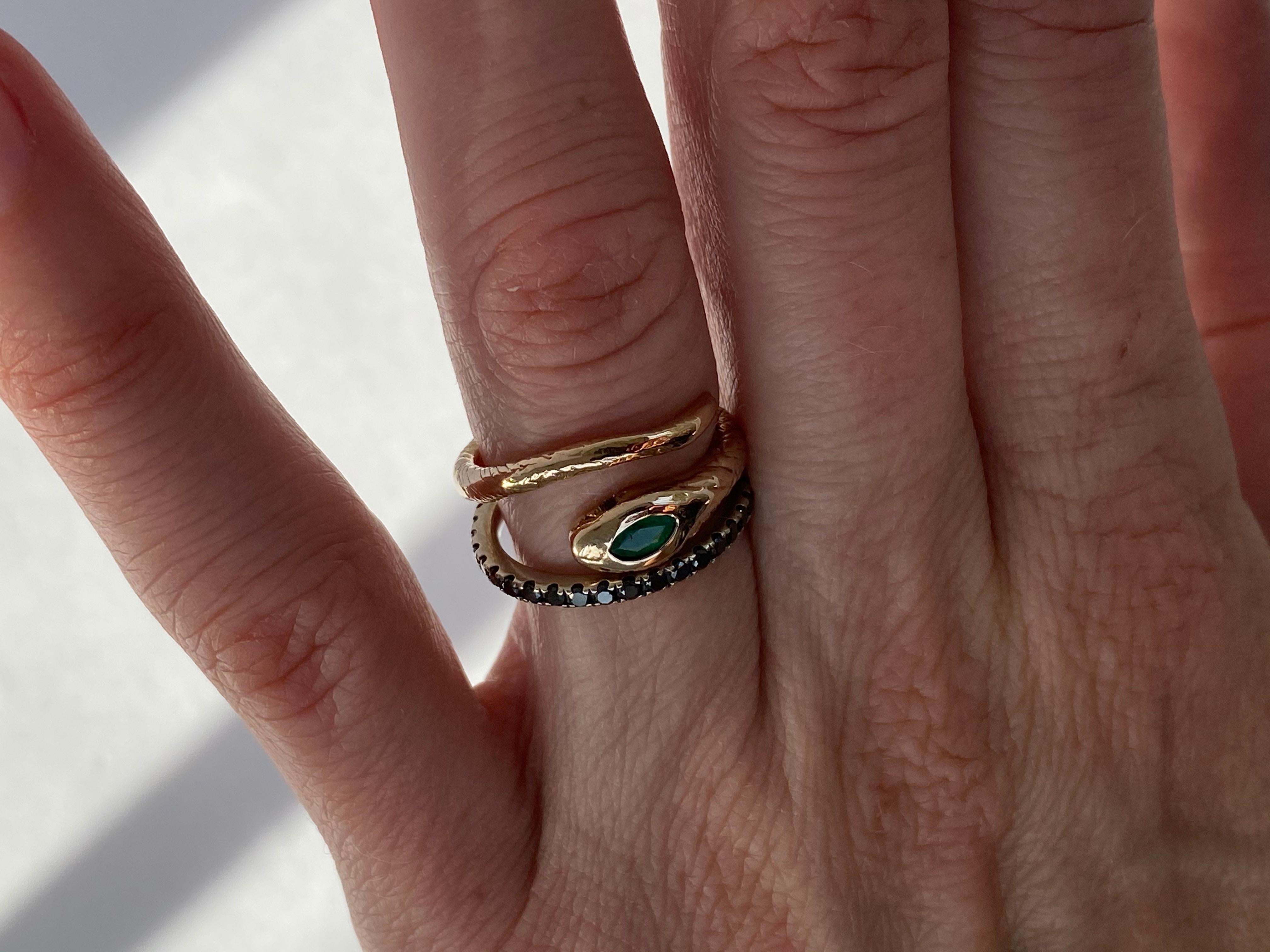 Women's Emerald White Diamond Snake Ring Victorian Style Bronze J Dauphin