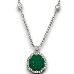 6.62 Carat Emerald White Diamond White Gold Necklace