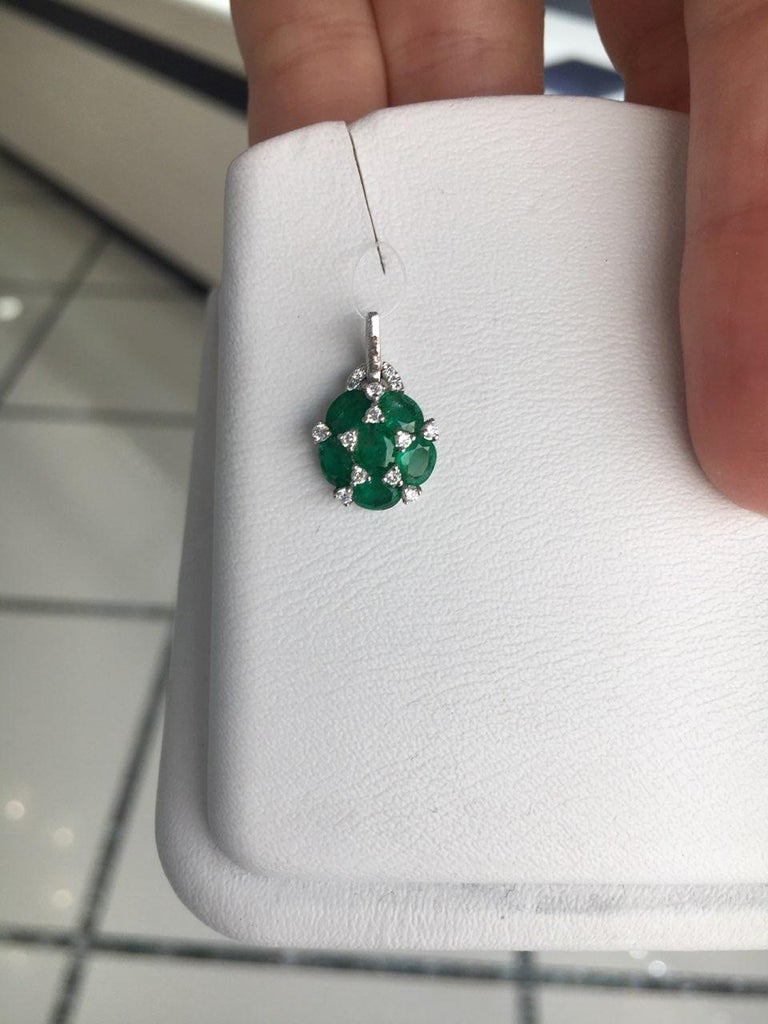 White Gold 14K Pendant (Matching Earrings and Ring Available)

Diamond 10-RND-0,12-G/VS1A
Diamond 5-RND-0,03-G/VS1A
Emerald 6-1,99ct

Weight 1.07 grams

With a heritage of ancient fine Swiss jewelry traditions, NATKINA is a Geneva based jewellery