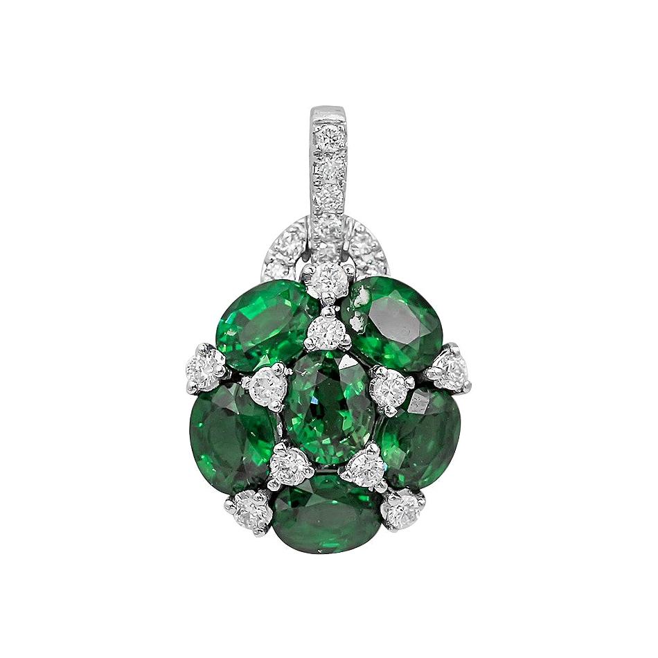 Emerald White Diamond White Gold Statement Pendant For Sale