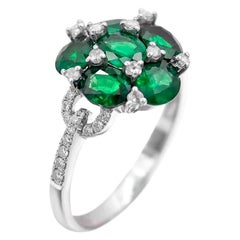 Emerald White Diamond White Gold Statement Ring