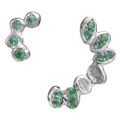 Anais Rheiner 18 Karat White Gold Asymmetrical Green Emerald Stud Earrings