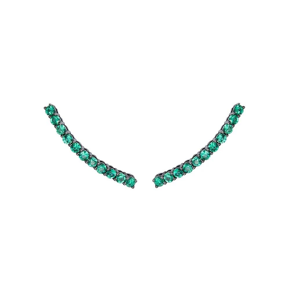 -18K White Gold
-Black Rhodium Plated 
-22 Emeralds Stud Earrings:
Weight: 1.50 CT 
Size of Gems : 1.125