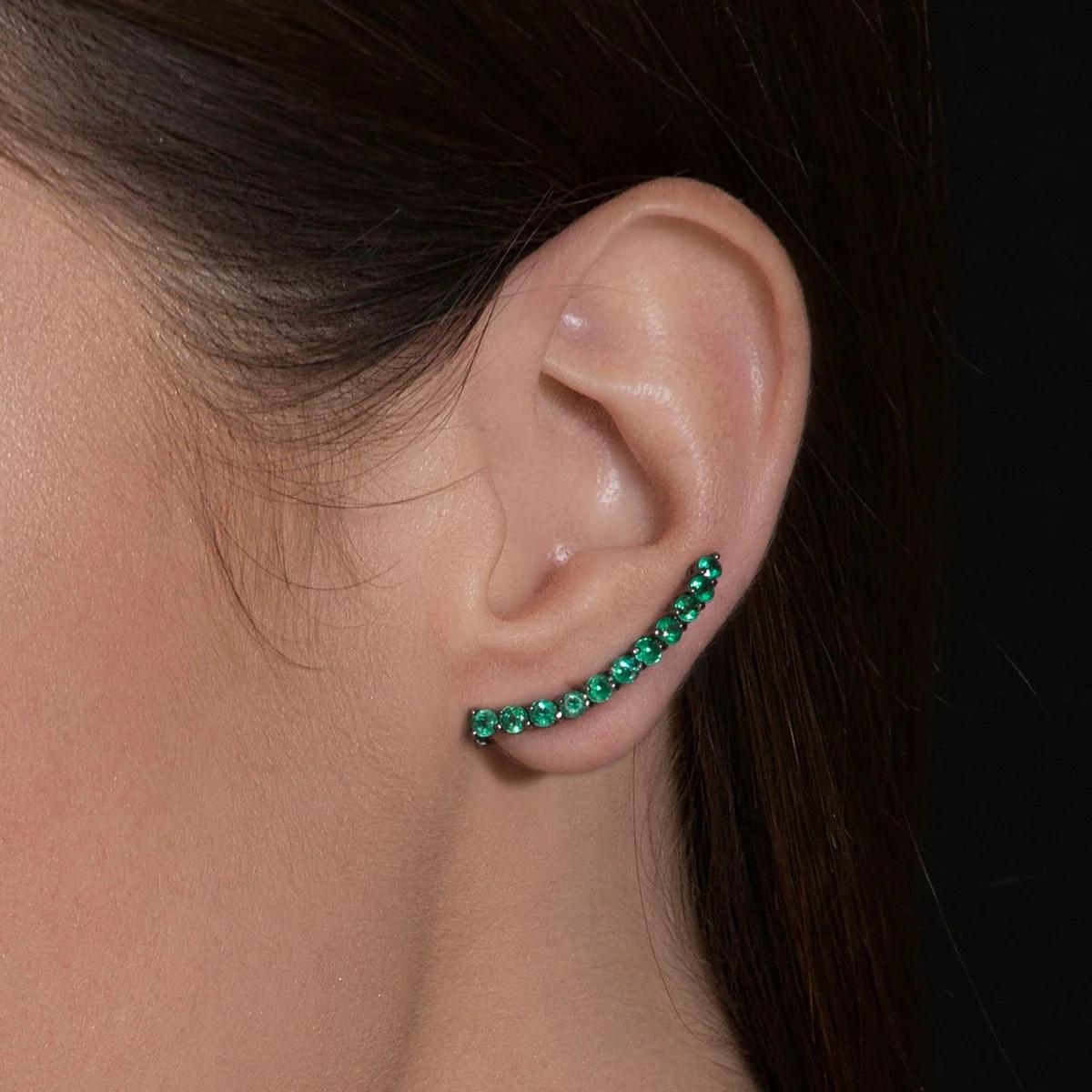 Emerald White Gold Plated Black Rhodium Stud Earrings In New Condition For Sale In Studio City, CA