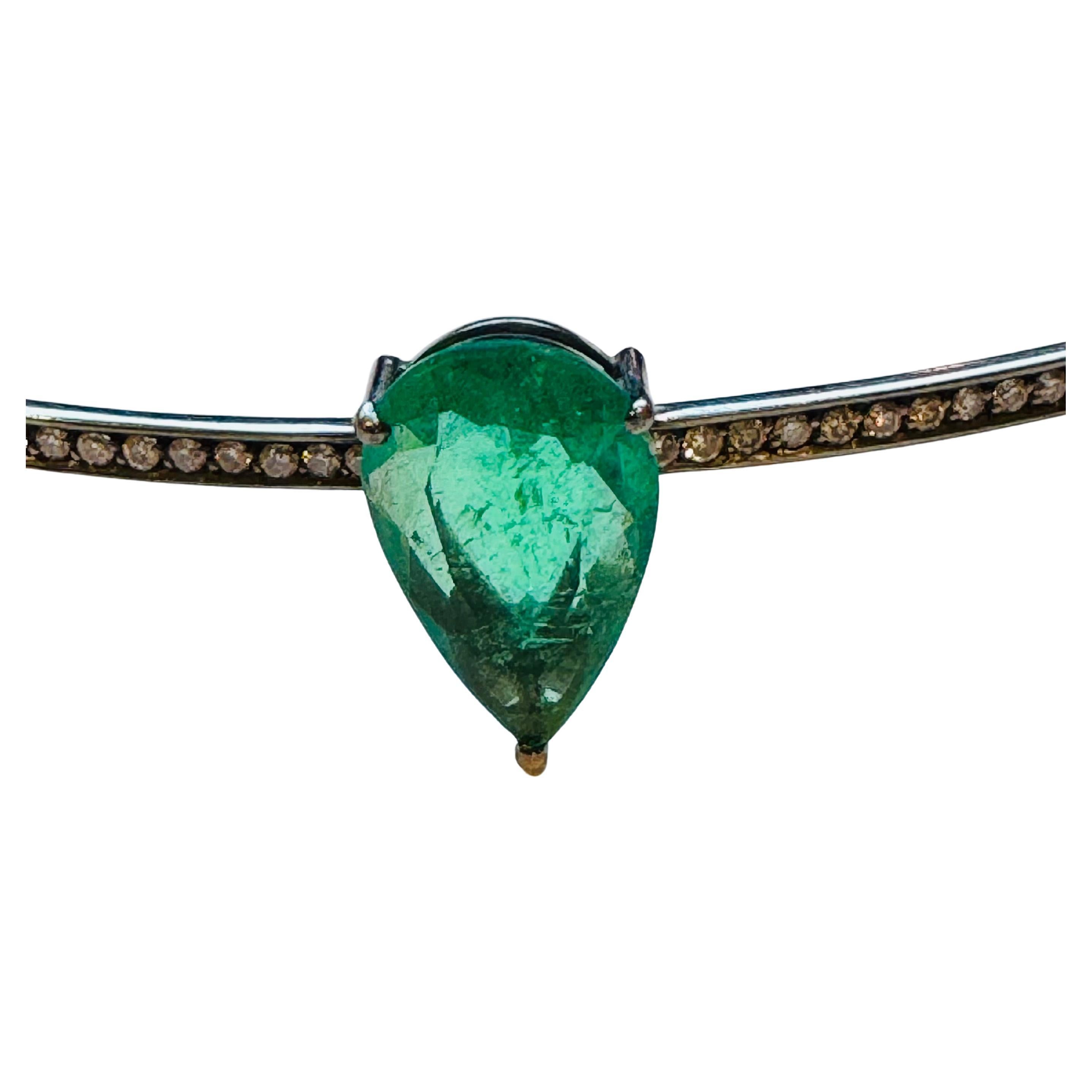 Women's or Men's Emerald White Gold Rhodium Chocker For Sale