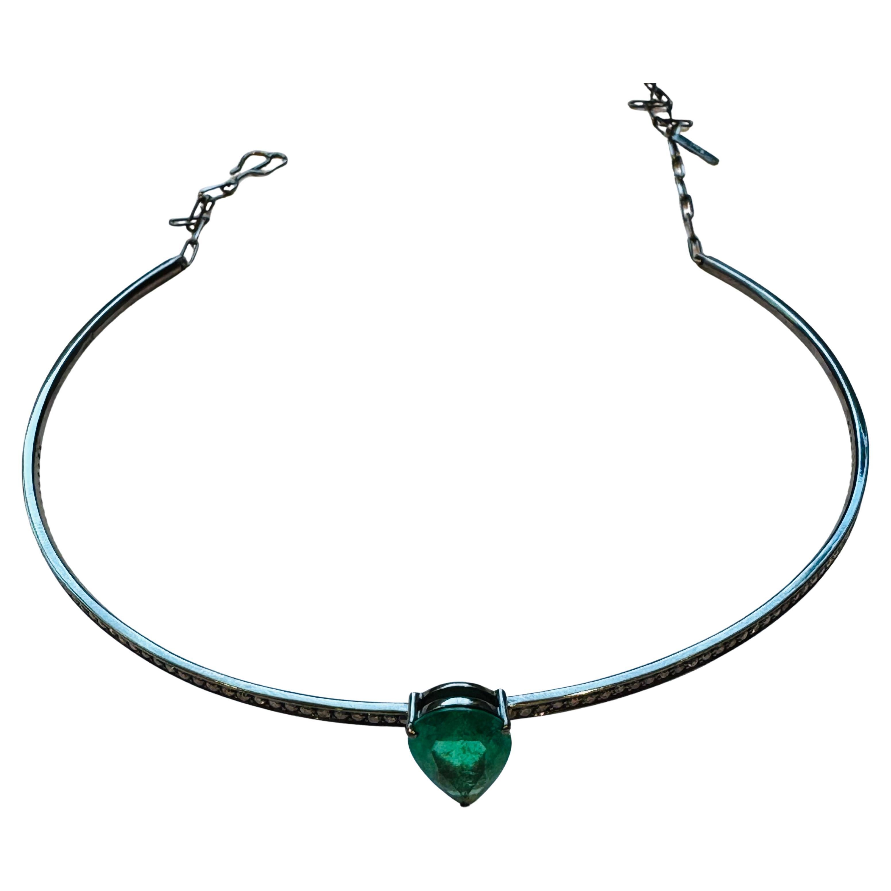 Emerald White Gold Rhodium Chocker For Sale 4